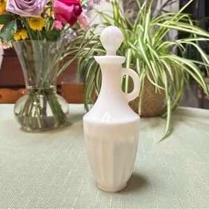 Vintage Milk Glass Paneled Cruet / Mini Decanter with Stopper – L in Circle Mark